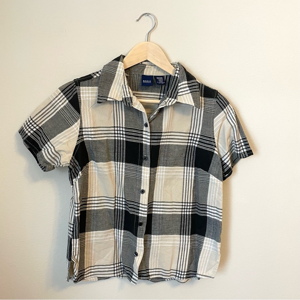 Basic Editions - Black and White Plaid Shirt - Size M